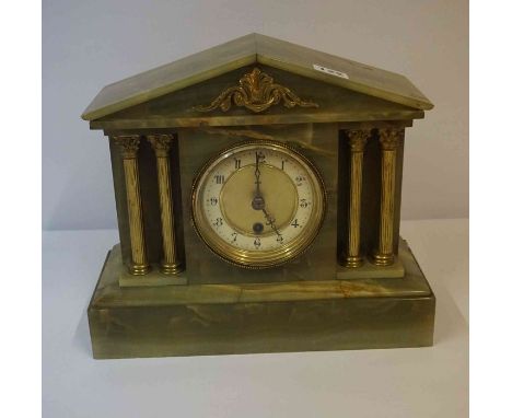 Onyx Twin Train Mantel Clock, in the Corinthian style, 27cm high
