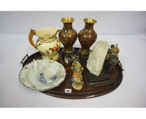 Mixed Lot of China and Collectables, to include a musical jug of John Peel by Crown Devon for Fieldings, pair of cloisonne va