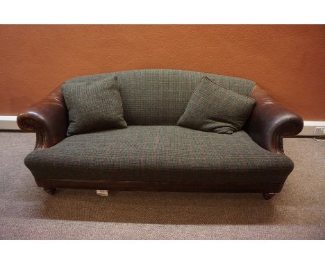 Tetrad Harris Tweed &amp; Leather Four Piece Lounge Suite, Comprising of three seater sofa, stool and pair of armchairs, rais