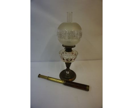 Vintage Brass Draw Telescope, 51cm long, also with an oil lamp, (2)
