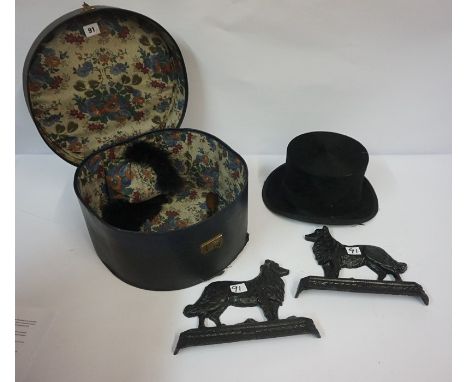 Vintage Black Silk Hat, stamped for Henderson &amp; Co Edinburgh, aperture size is 19.5cm x 16cm, also with a pair of painted