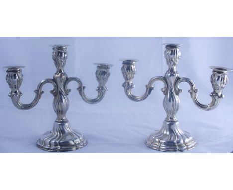 Pair of Silver Candleabra, Having three sconces, stamped 925, makers marks WTB, 20cm high, (2)