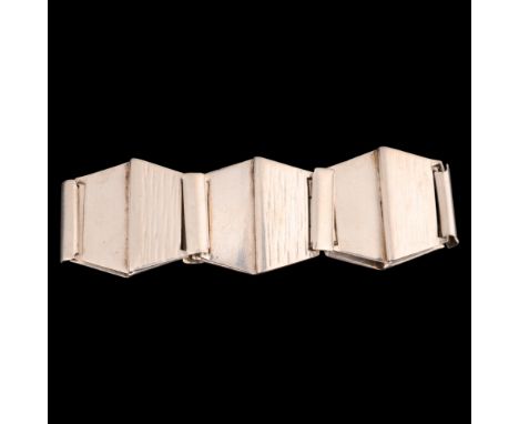 KARL ERIK PALMBERG for ALTON - a Swedish modernist sterling silver geometric panel bracelet, circa 1972, stepped hexagonal fo