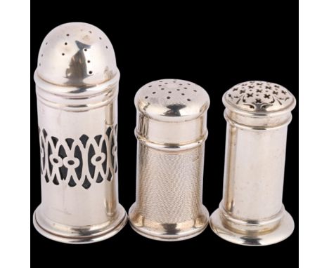 3 silver cylindrical pepperettes, including example by George Fox, London 1873, largest 7.5cm, 2.3oz weighable . Condition Re