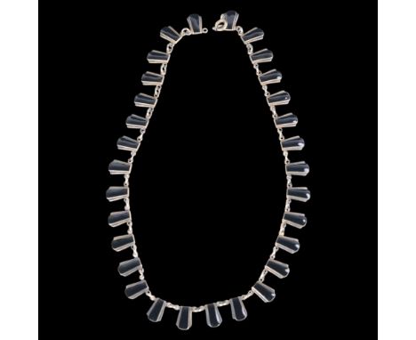 VOLMER BAHNER - an Art Deco style Danish vermeil sterling silver black enamel fringe necklace, band width 11.9mm, 38cm, 30.1g