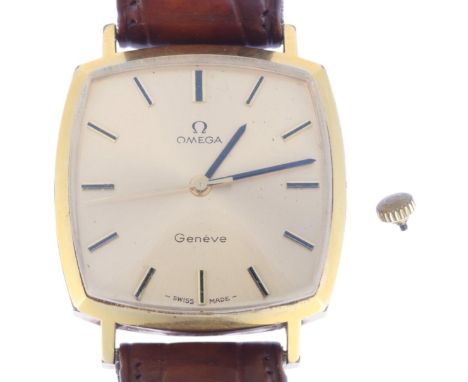 OMEGA - a Vintage gold plated stainless steel Geneve mechanical wristwatch, ref. 131.0042, circa 1970, champagne dial with gi