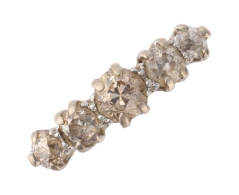 An 18ct gold five stone diamond ring, claw set with old European-cut diamonds, total diamond content approx 0.55ct, setting h
