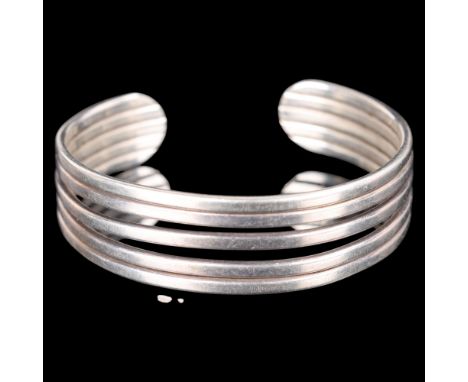 ANTON MICHELSEN - a Danish modernist sterling silver cuff bangle, plain openwork banded form, band width 17.2mm, internal cir