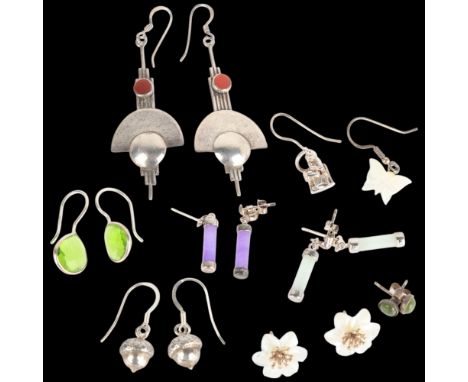Various silver earrings, including Art Deco style drop examples . Condition Report:Lot sold as seen unless specific item(s) s