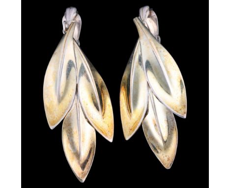 HERMANN SIERSBOL - a pair of Danish modernist sterling silver-gilt leaf clip-on earrings, 50.8mm, 10.5g . Condition Report:No