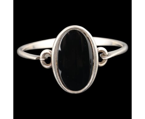 NIELS ERIK FROM - a Danish modernist sterling silver onyx torque bangle, model no. 14, set with oval cabochon onyx, setting h