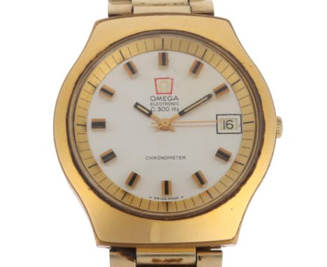 OMEGA - a Vintage gold plated stainless steel Chronometer Electronic f300Hz quartz calendar bracelet watch, ref. 198.021, cir