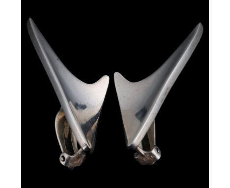 BENT KNUDSEN - a pair of Danish modernist sterling silver wave clip-on earrings, plain concave form, 33.6mm, 9.9g . Condition