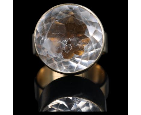 NIELS ERIK FROM - a Danish modernist sterling silver-gilt rock crystal ring, plain cylindrical form, setting height 16.8mm, s