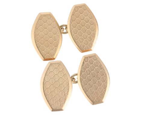 A pair of Art Deco 9ct gold cufflinks, maker HG & S, Chester 1930, rounded rectangular form with engine turned decoration, 18