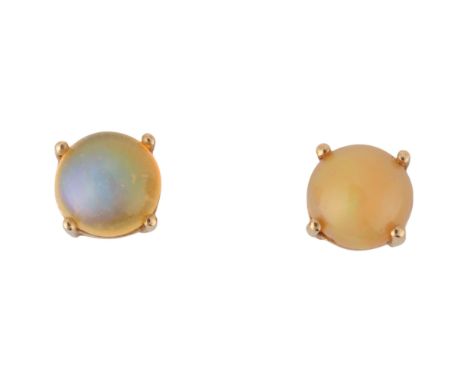 A pair of 9ct gold Ethiopian opal stud earrings, claw set with round cabochon opals, 6mm, 1g . Condition Report:No damage or 