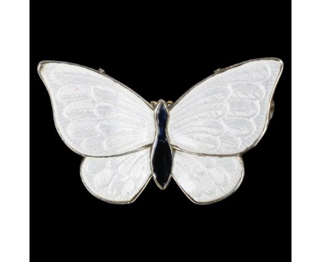 VOLMER BAHNER - a Danish modernist vermeil sterling silver  monochrome enamel butterfly brooch, with black body and white win