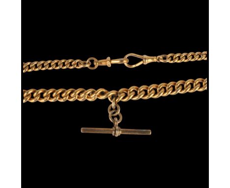 An Antique silver-gilt solid graduated curb link Albert chain necklace, maker WWC, London 1934, with 2 silver-gilt dog clips 