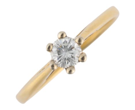 An 18ct gold 0.15ct single stone diamond ring, 6-claw set with modern round brilliant-cut diamond, setting height 4.7mm, size