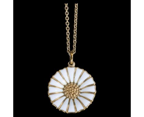 GEORG JENSEN - a Danish modernist vermeil sterling silver white enamel daisy pendant necklace, on Georg Jensen silver-gilt ca
