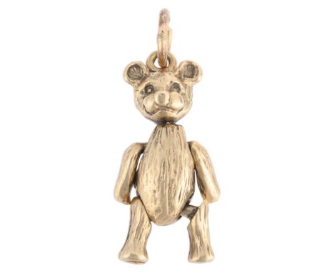 A Vintage 9ct gold novelty articulated teddy bear charm/pendant, maker QJ, Birmingham 1987, 21.5mm, 3.7g . Condition Report:N