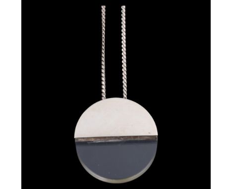 ALTON - a Swedish modernist sterling silver perspex geometric pendant necklace, circa 1975, plain circular form, on sterling 