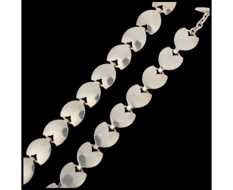 HERMANN SIERSBOL - a Danish modernist sterling silver 'Leaf' panel necklace and bracelet set, band width 13.5mm, 37cm and 19c