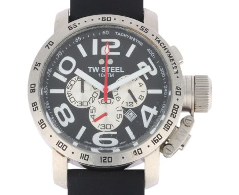 T W STEEL - a stainless steel Grandeur quartz chronograph calendar wristwatch, ref. TW40, black dial with eighthly white Arab