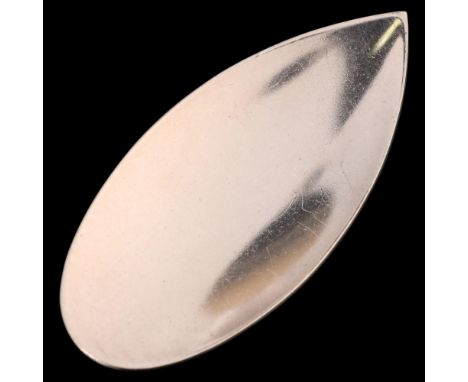 NIELS ERIK FROM - a Danish modernist sterling silver geometric abstract brooch, plain concave teardrop form, 49.1mm, 6.1g . C