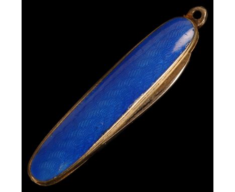 An Art Deco Continental miniature silver blue enamel penknife, unmarked, 37.8mm, 5.7g . Condition Report:Enamel has 1 small e