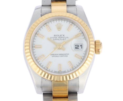 ROLEX - a lady's bi-metal Oyster Perpetual Datejust automatic calendar bracelet watch, ref. 179173, circa 2009, white dial wi