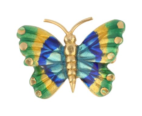 An 18ct gold enamel butterfly brooch, unsigned, 21.2mm, 2.9g . Condition Report:No damage or repair, no enamel loss, fitting 