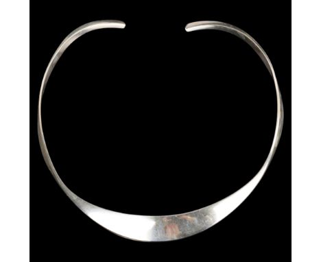 FRANK AHM - a Danish modernist sterling silver torque necklace, plain form, model no. 80, band width 12.2mm, internal circumf