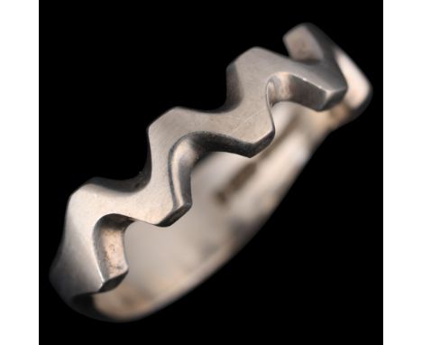 GEORG JENSEN - a Danish modernist sterling silver geometric abstract ring, model no. A108, plain zig-zag form, setting height