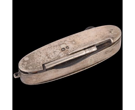 A Victorian silver multi-tool penknife, Joseph Braham, London 1892, with folding propelling pencil, button hook, penknife and