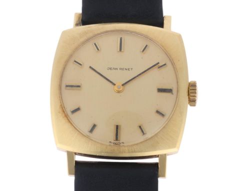 JEAN RENET - a lady's Vintage 18ct gold mechanical wristwatch, circa 1960s, champagne dial with gilt baton hour markers and b