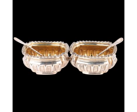 A pair of Edward VIII silver salt cellars, William Hutton & Sons Ltd, Sheffield 1936, 2 Victorian silver salt spoons, spoon 7