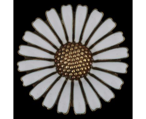 VOLMER BAHNER - a Danish modernist vermeil sterling silver white enamel daisy brooch, 36mm, 12.3g . Condition Report:No damag