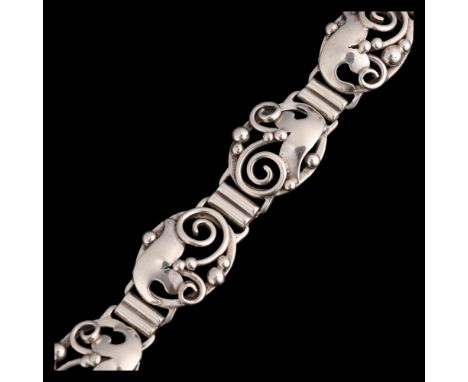 A C ILLUM - an Art Nouveau style Danish silver floral panel bracelet, band width 20.7mm, 19cm, 41.3g . Condition Report:No da