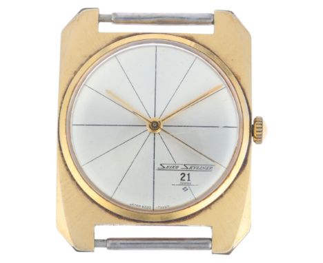 SEIKO - a Vintage gold plated stainless steel Skyliner mechanical wristwatch head, ref. 6220-7970, silvered crosshair dial wi