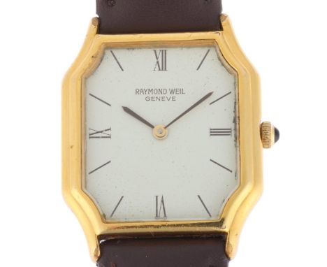 RAYMOND WEIL - a gold plated stainless steel mechanical wristwatch, ref. 7037, white dial with quarterly Roman numeral hour m