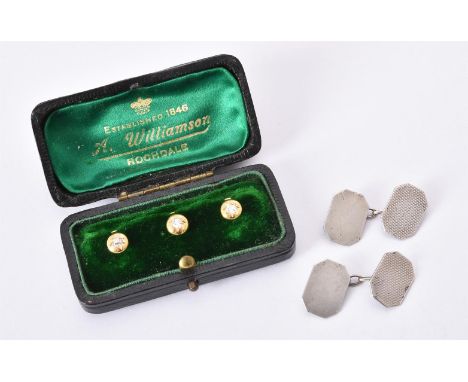 
	
		Three late Victorian diamond dress studs, the polished gold studs star set with old cut diamonds, approximately 0.24 car