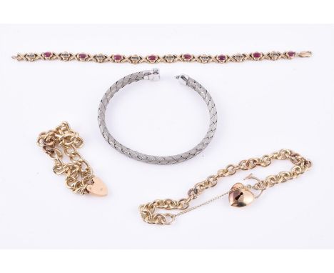 
	
		A 9 carat gold woven bracelet, to a polished clasp, London hallmark, 19.5cm long, 13.5g; together with a 9 carat gold sa