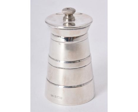 
	
		A silver tapering pepper grinder by William Suckling Ltd., Birmingham 1960, 9cm (3 1/2in) high
		
		Condition Report: 
	