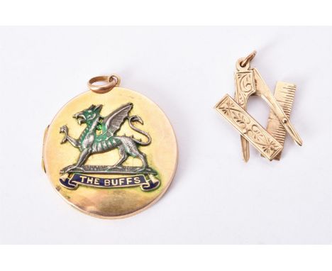 
	
		Regimental interest, a mid 20th century The Buffs (Royal East Kent) Regiment locket, the circular locket with an applied