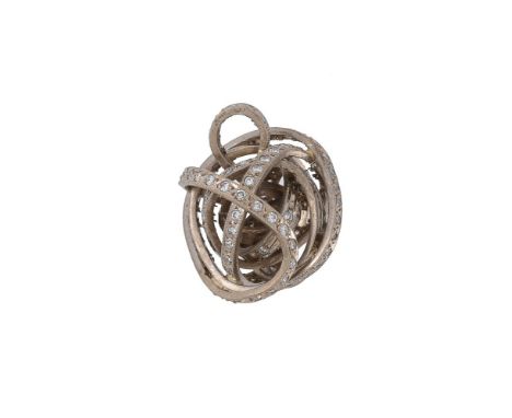 
	
		A diamond set knotted ball pendant, the ribbon like bands interlocking onto a ball, set with brilliant cut diamonds, app