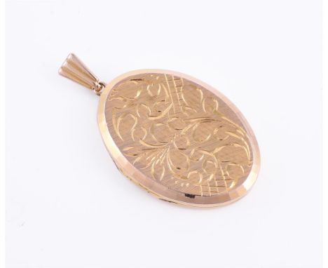 
	
		A 1970s oval 9 carat gold locket by Georg Jensen, the oval pendant with etched floral decoration, hallmarked London 1972