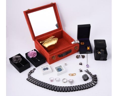 
	
		A collection of dress jewellery and costume jewellery, to include an articulated silver ring by Vivienne Westwood; toget