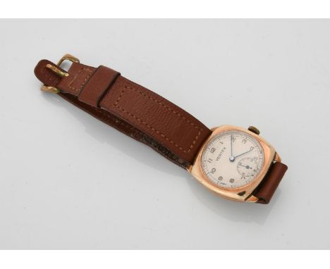 
	
		Vertex, 
		9 carat gold wrist watch, no. 304884, circa 1950
		Movement: Manual wind, 15 jewels
		Case: 9 carat gold case