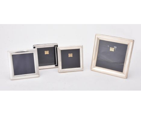 
	
		Four silver mounted square photo frames, various maker's and dates, the largest 16cm (6 1/4in) wide, the smallest 11cm (